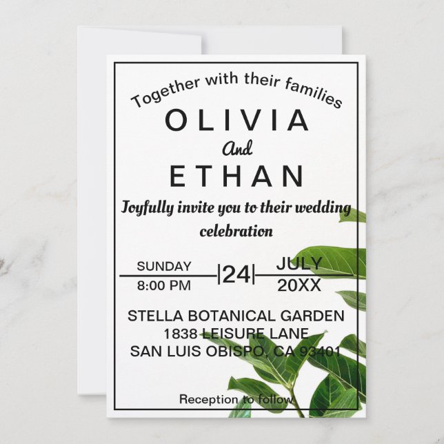 Summer simple calligraphy green Wedding Invitation (Front)