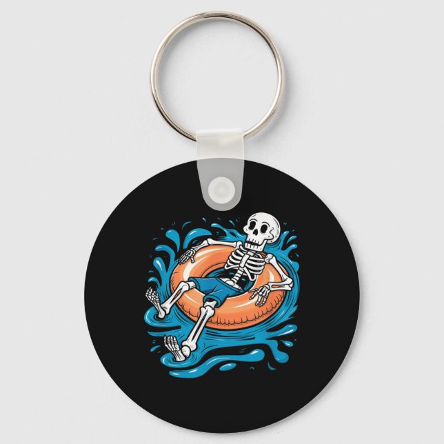 Summer Skeleton Floats With Others River Lake Key Ring (Front)