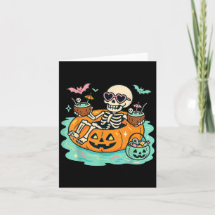 Summer Skeleton In Pumpkin Float Cute Spooky Pool Card
