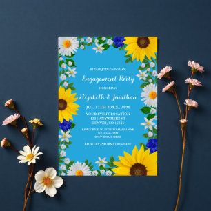 Summer Sky Blue Floral Engagement Party Invitation
