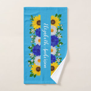 Summer Sky Blue Floral Hand Towel