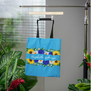 Summer Sky Blue Floral Tote Bag
