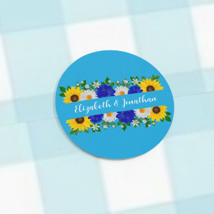 Summer Sky Blue Floral Wedding Classic Round Sticker