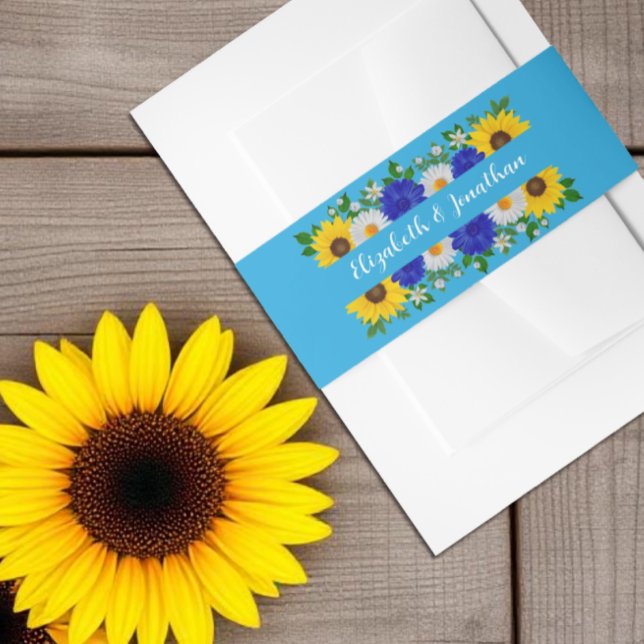 Summer Sky Blue Floral Wedding Invitation Belly Band (Creator Uploaded)