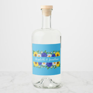 Summer Sky Blue Floral Wedding Liquor Bottle Label