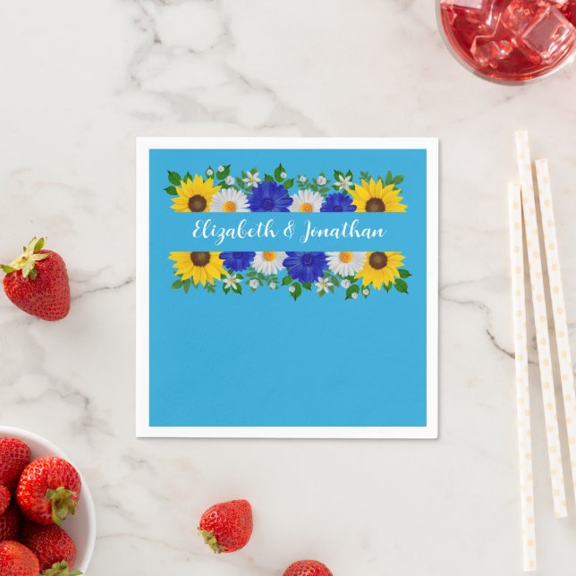 Summer Sky Blue Floral Wedding Napkin (Insitu)