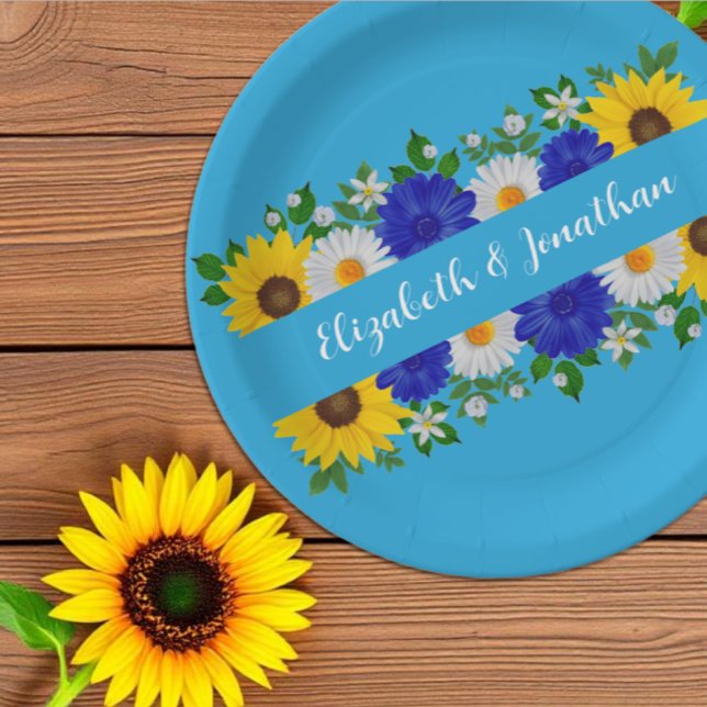 Summer Sky Blue Floral Wedding Paper Plate (Creator Uploaded)