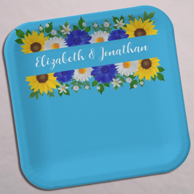 Summer Sky Blue Floral Wedding Paper Plate (Creator Uploaded)