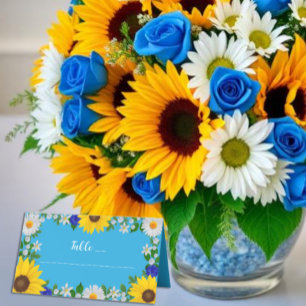 Summer Sky Blue Floral Wedding Place Card