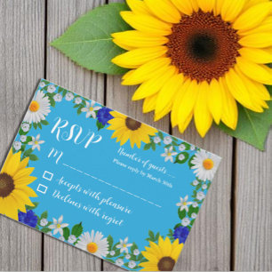 Summer Sky Blue Floral Wedding RSVP Card