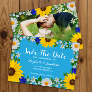 Summer Sky Blue Floral Wedding Save The Date