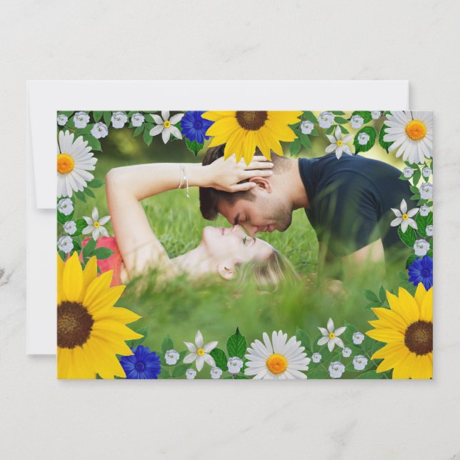 Summer Sky Blue Floral Wedding Save The Date (Front)