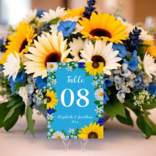 Summer Sky Blue Floral Wedding Table Number