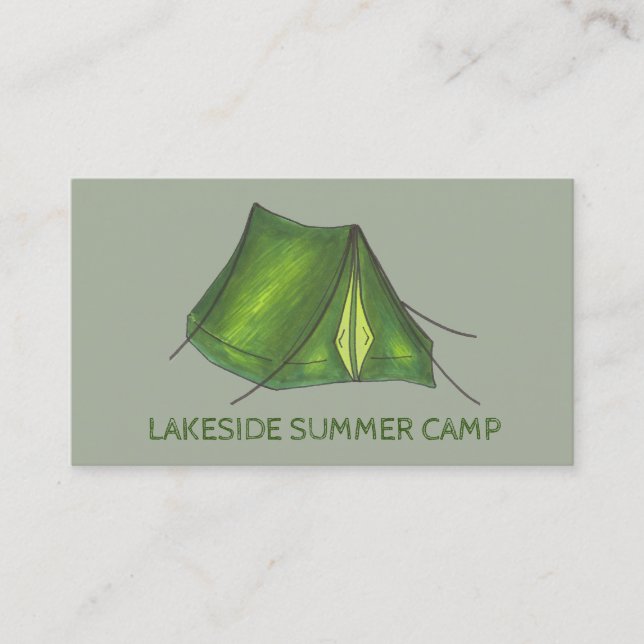 Summer Sleepaway Camp Camping Campground Tent Business Card (Front)