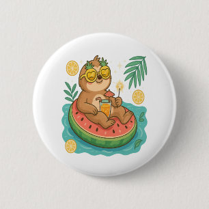 Summer Sloth Pool Float 6 Cm Round Badge