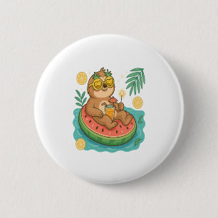 Summer Sloth Pool Float 6 Cm Round Badge