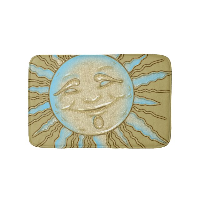 Summer Smiling Sun Blue Gold Bath Mat (Front)