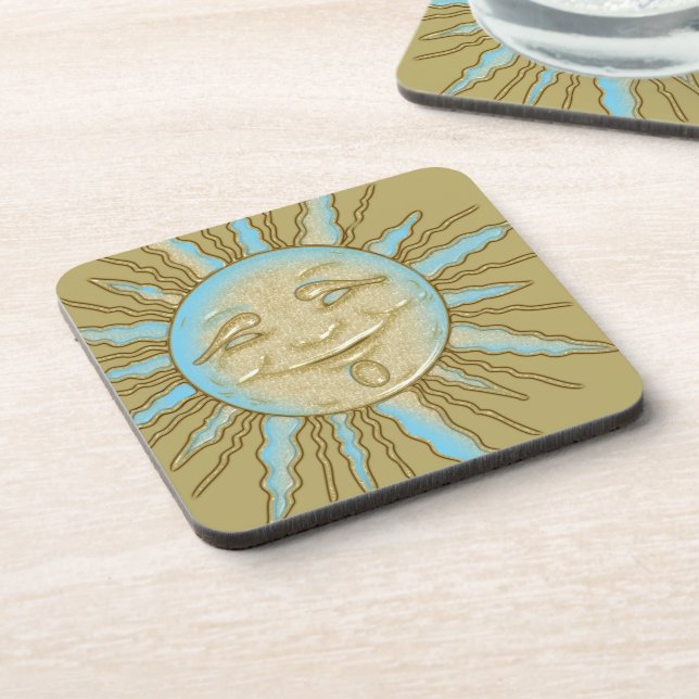Summer Smiling Sun Blue Gold Coasters (Left Side)
