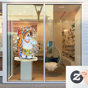 Summer Snowman Surfer Funny Window Cling