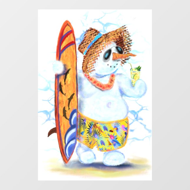 Summer Snowman Surfer Window Cling  (Sheet)