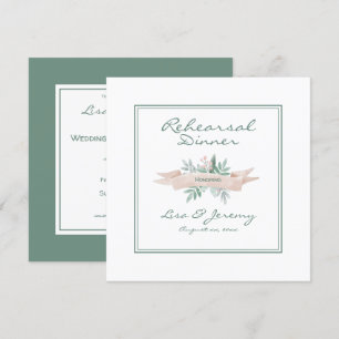 Summer Soft Pink, Green Wedding Rehearsal Dinner Invitation