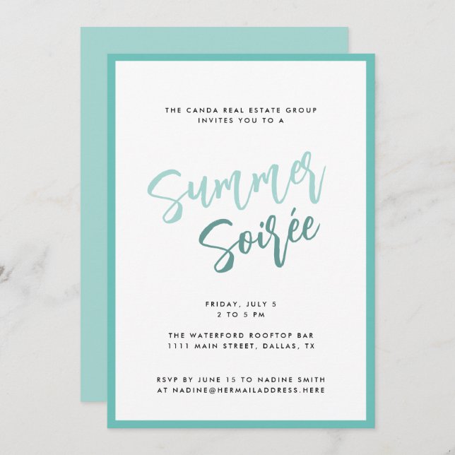 Summer Soiree Modern Script Corporate Summer Party Invitation (Front/Back)