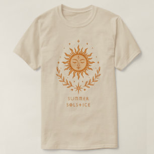 Summer Solstice Celestial Sun Face Botanical Art T-Shirt