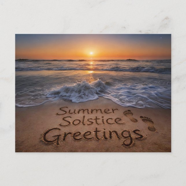 Summer Solstice Greetings Beach Writing Ocean Postcard (Front)