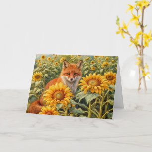 Summer Solstice Litha Red Fox and Sunflowers Card