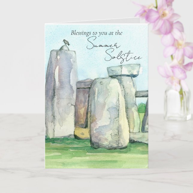 Summer Solstice Stonehenge England Rocks Blackbird Card (Orchid)