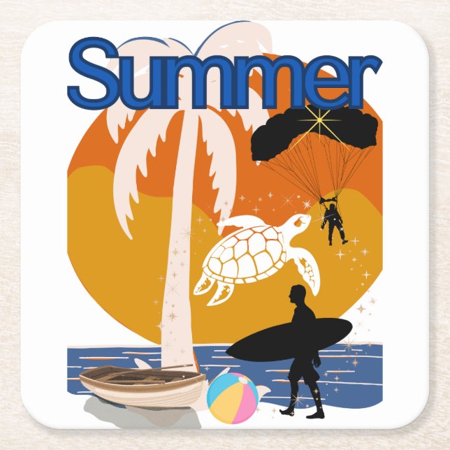 Summer Spirit Square Paper Coaster (Front)
