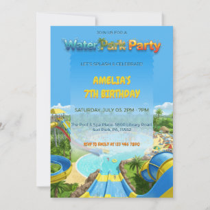 Summer Splash Pool Slide Water Park Birthday Invitation