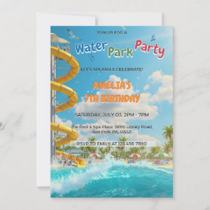 Summer Splash Water Park Kids Birthday Invitation