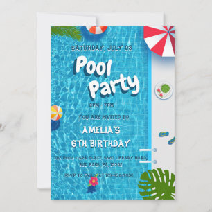 Summer Splash Water Pool Party Birthday Invitation