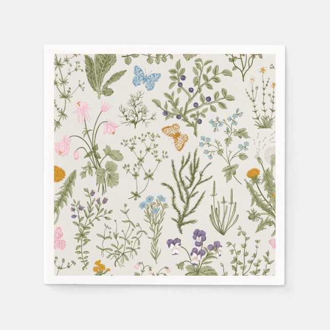 Summer Spring Floral Wildflowers and Herb Napkin (Front)