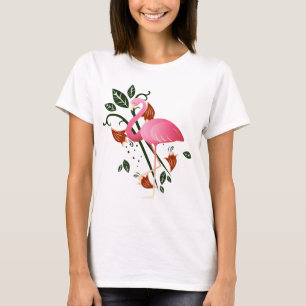 Summer Spring Flower with Pink Flamingo T-Shirt