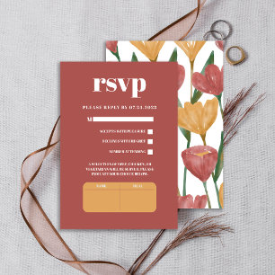 Summer Spring Mustard Red Floral Botanical Wedding RSVP Card
