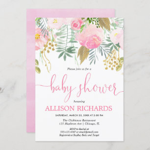 Summer spring pink gold girl baby shower invitation