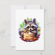 Summer Spring racoon with a 1th birthday cake