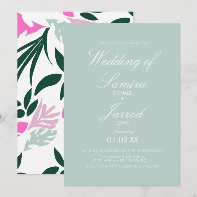 Summer Spring Tropical Monstera Leaf Wedding Invitation (Front/Back)