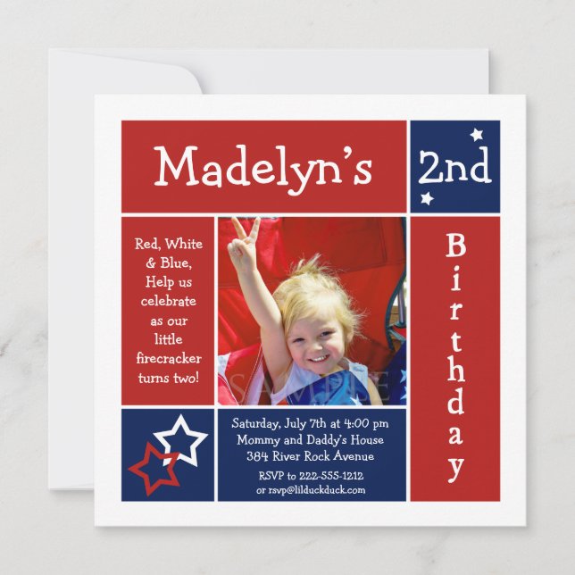 Summer Stars Patriotic Birthday Invitations (Front)