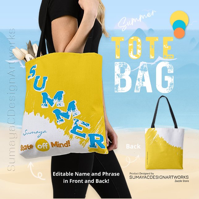 Summer State of Mind Beach Colors Tote Bag (Summer Tote Bag on Model with useful information!)