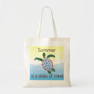 Summer State of Mind" Sea Turtle Watercolor Canvas Tote Bag