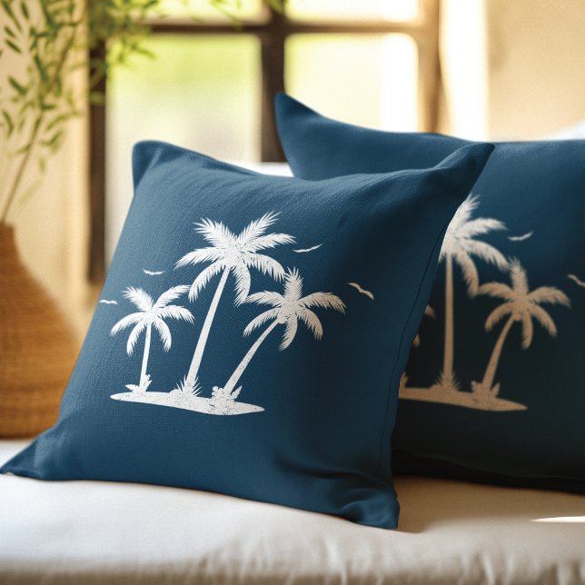 Summer steel Blue White Palms design Cushion (Creator Uploaded)
