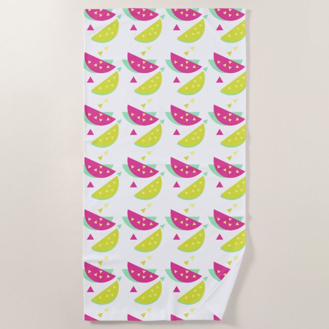Summer Strawberries and Lemonade Geometric Beach Towel (Front)