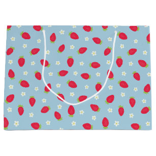 Summer Strawberries Blue Large Gift Bag