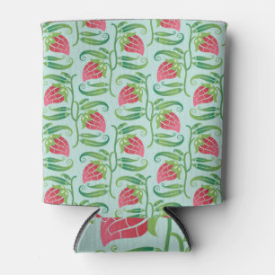 Summer Strawberries Green Background Pattern Can Cooler