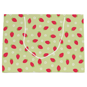 Summer Strawberries Green Large Gift Bag