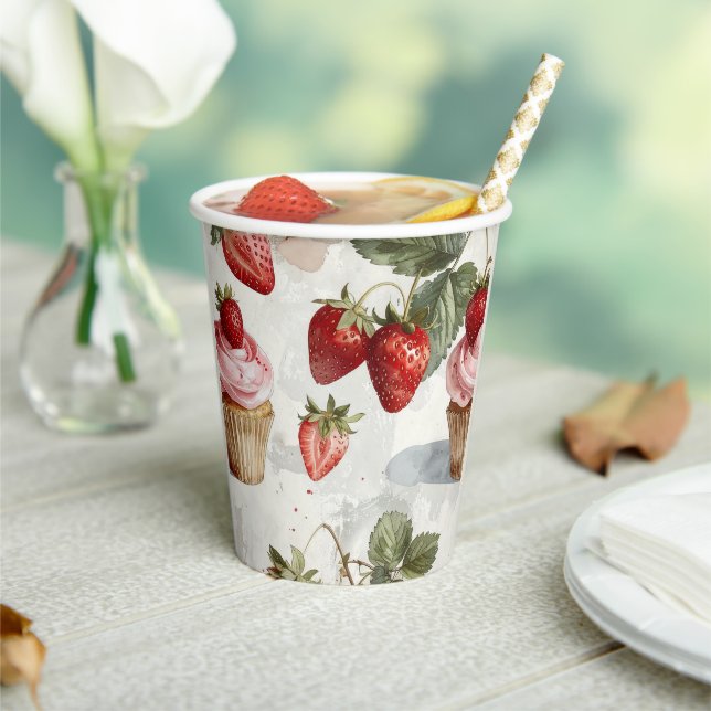 Summer Strawberries in Vintage Bloom Paper Cups (Insitu)