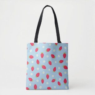 Summer Strawberries (large scale) Blue Tote Bag